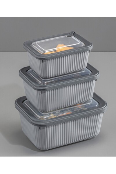 Online Home Market 3 Piece Micro Line Rectangular Storage Set (600-1100-1800 ml)