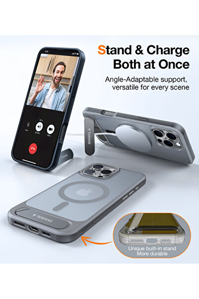 TORRAS جراب قوي مغناطيسي بدون درزات لهاتف iPhone 16 Pro، رمادي