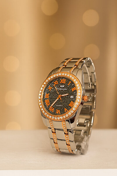 Goldpower ساعة يد معدنية فاخرة للجنسين مع تفاصيل Sim and Stone