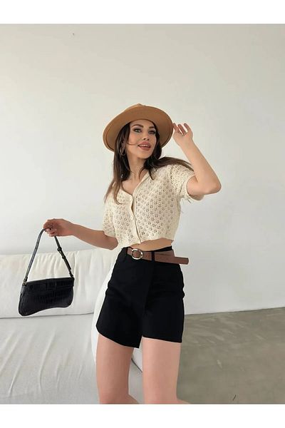 Budi Belted Shorts Skirt - Black