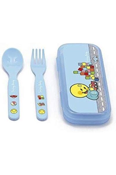 Zak مجموعة أدوات المائدة للأطفال من تصميمات سمايلي بيبي باللون الأزرق