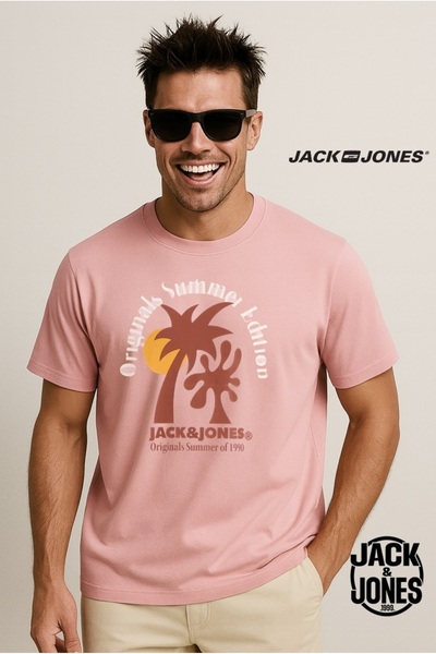 Jack & Jones J&J Jjdown Men's Logo Printed T-Shirt Light Pink A2222