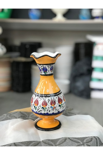 RGS HOMELİFE El Yapımı Lale Motifli Çini Vazo – 28x10.5 cm