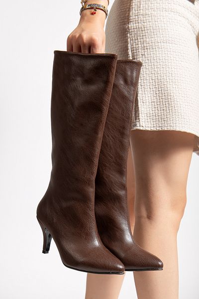 ACMZ SHOES Women's Heeled Crocodile Pattern Boots