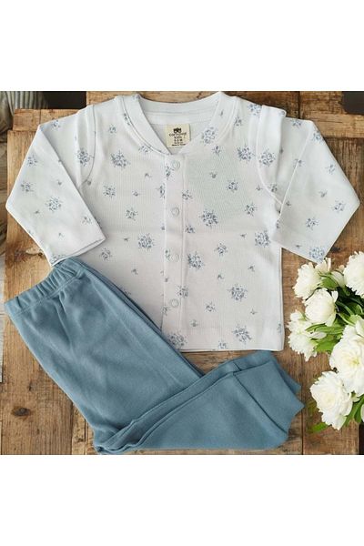 RYZE ÇOCUK Flowered Baby Combed Double Set Indigo