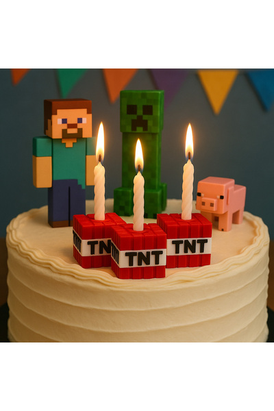 Flexilab Creative Minecraft TNT Mumluk – 3'lü Blok Mumluk Seti – Doğum Günü P...