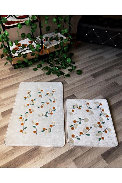Doruklar Home Collection Digital Printing Non-Slip Base Washable 2-Piece Punch Bath Mat Set Pcp001