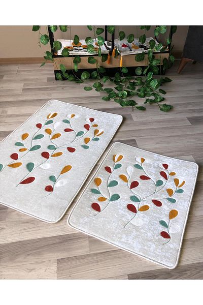 Doruklar Home Collection Digital Printing Non-Slip Base Washable 2-Piece Punch Bath Mat Set Pcp003