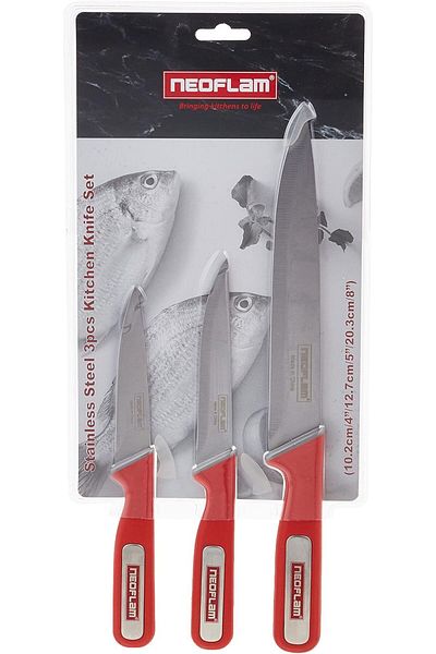 NEOFLAM Kitchen Knife Set - Stainless Steel with Thermoplastic Rubber Handle (3 Pieces)