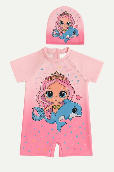 My Kids Wear Girl's Diver Fabric Hidden Zippered Checkered Swimsuit Set 3-10 Years 11937