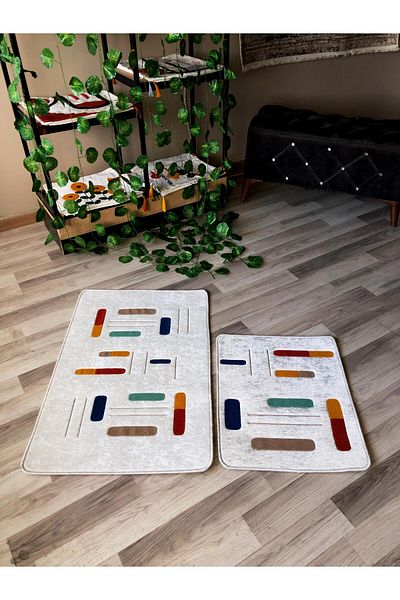 Doruklar Home Collection Digital Printing Non-Slip Base Washable 2-Piece Punch Bath Mat Set Pcp004