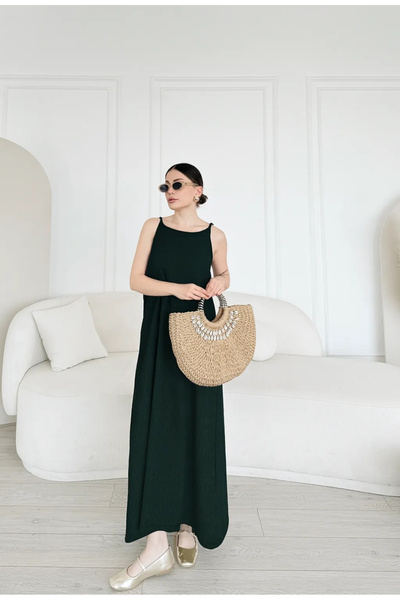 Store Lacivert elbise ayarlanır askılı uzun boydan koli