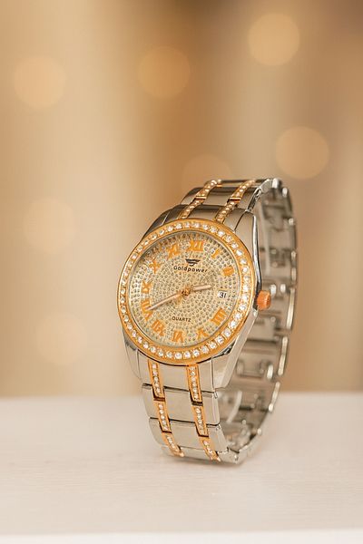 Goldpower Unisex Luxury Metal Wristwatch with Sim and Stone Detail