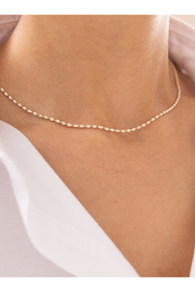 Zeyd Jewelry Beyaz Taşlı Minimal 14 Ayar Altın Kolye