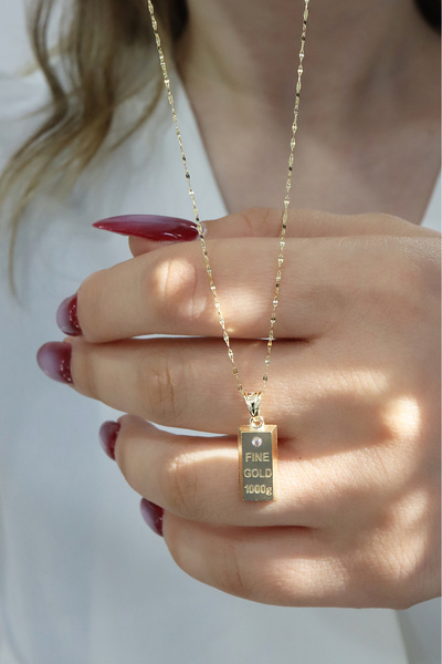 DİAMİNE PIRLANTA 14 Ayar Altın Taşlı Külçe Kolye