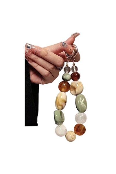 The Casius. Βραχιόλι μπρελόκ με μεγάλες ακρυλικές χάντρες, πολύχρωμο μπεζ-καφέ