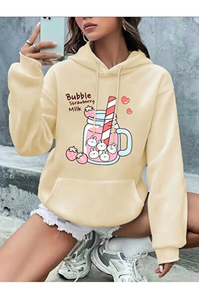 caddekombin Hanorac cu glugă cu imprimeu Bubble Milk, cu buzunar, cu interior...