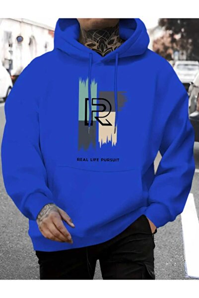 caddekombin Hanorac din bumbac Saks cu glugă și buzunar cu imprimeu Real Life Pursuit