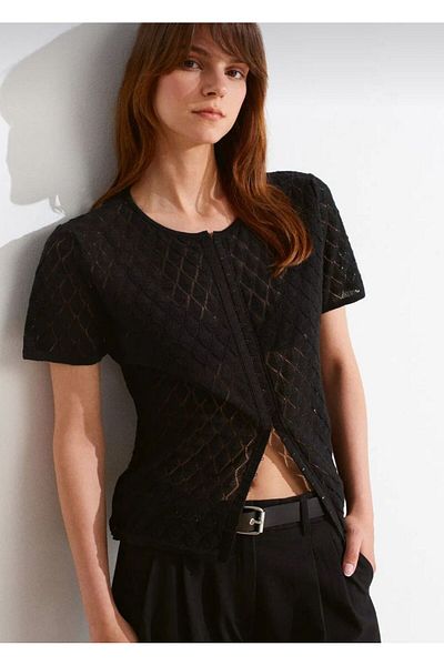 Dilvin Crew Neck Lace Look Agreed Knitwear Cardigan