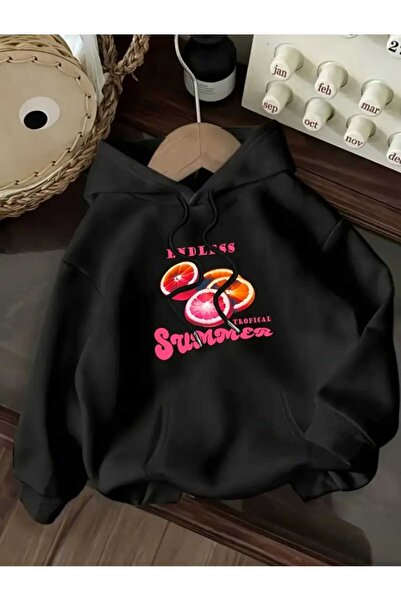 caddekombin Μπλουζάκι με κουκούλα με στάμπα Endless Summer, βαμβακερό μαύρο φούτερ με τσέπες