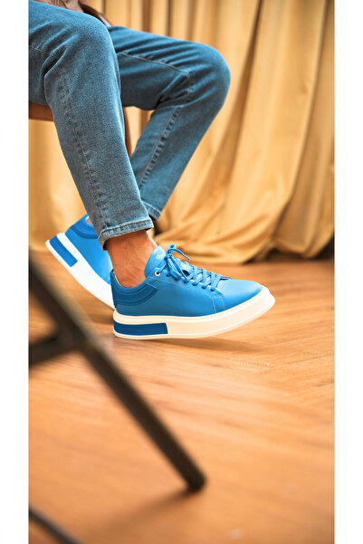 John Richardo Hakiki Deri Mavi Erkek Sneaker