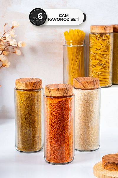 Homekolik 6 Pieces 1500 ml Glass Storage Container Set – Bamboo Lid Appearance, Airtight