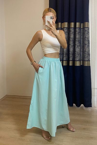 moddosa fashion FUSTA LUNGĂ POPLIN CU BIRUȚI ELEASTIC LA TALE