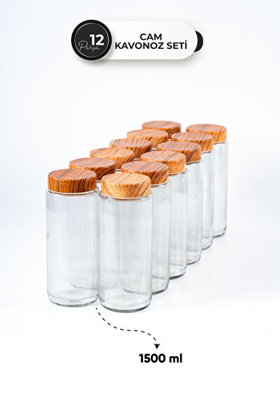 Homekolik 12 Pieces 1500 ml Glass Jar Set – Bamboo Lid Appearance, Airtight
