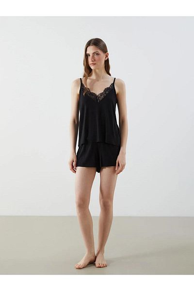 LC Waikiki Σετ πιτζάμες LCW DREAM V-Neck Lace-up με γυναικείο σορτς (W5)