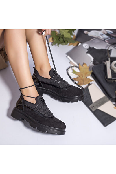 MODA STİL Women's casual shoes, eco-leather suede, valencya, black, 38