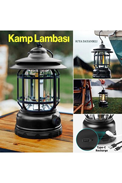 Tahtakale Dünyası Dekoratif Retro Kamp Lambası Beyaz ışıklı Şarjlı Oda Okuma ...