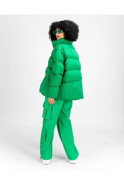 Bak Moda Parachute Fabric Pocket Detailed Belted Women's Green Cargo Trousers