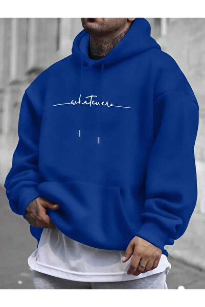 caddekombin Hanorac din bumbac Saks cu glugă și buzunar cu imprimeu Whatever