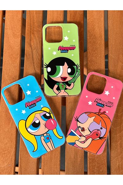EDELFU حافظة Powerpuff Girls ملونة لامعة من الخلف وجانب صلب من السيليكون لهاتف iPhone 14 Pro غطاء بتصميم أنيق