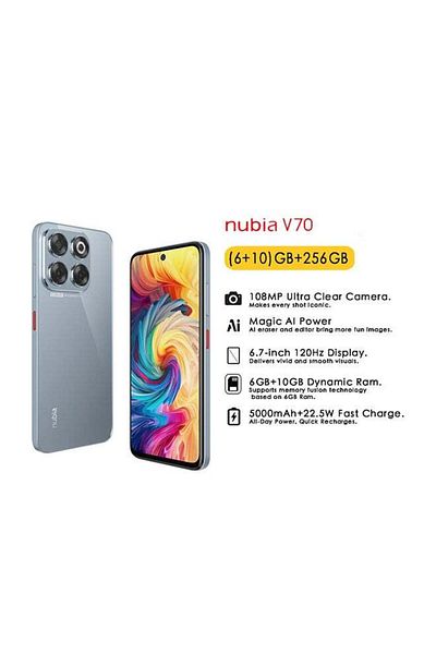 ZTE نوبيا V70 ثنائي الشريحة لون رمادي ستاردست 6 جيجابايت + 10 جيجابايت رام 256 جيجابايت 4G - إصدار الشرق الأوسط