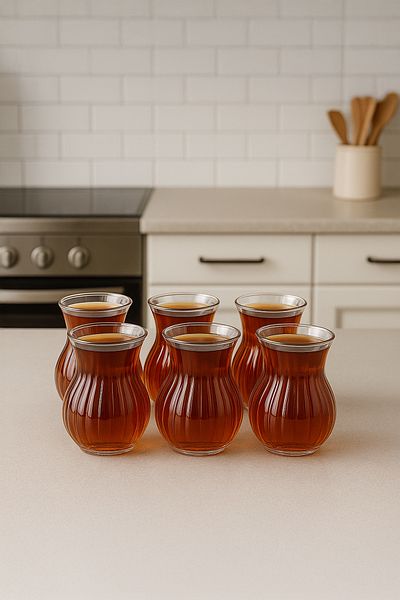 Vadi Keyf-I Ala 6-Piece Heat Resistant Borosilicate Glass Striped Tea Cup 200 ml