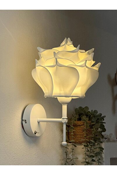 Maison Avf Beyaz Eva Gül Tasarım Kablosuz Pilli Duvar Aydınlatması Aplik - Alt Beyaz