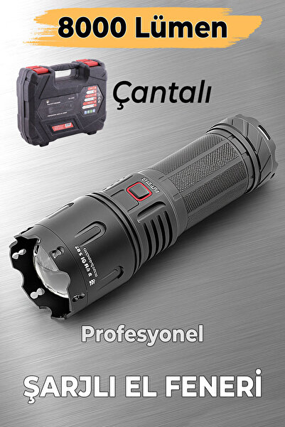 Badem10 El Feneri 8000 Lümen 80W Zoomlu Uzun Menzil Şarjlı Powerbank Ledli Iş...
