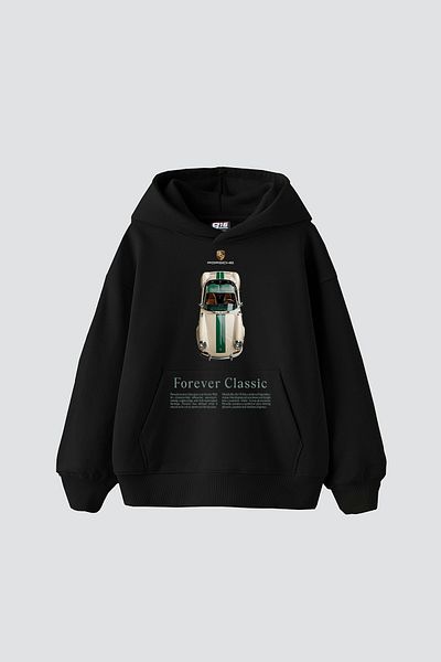 Sekizbiraltı Hanorac negru unisex oversize cu imprimeu Forever Classic