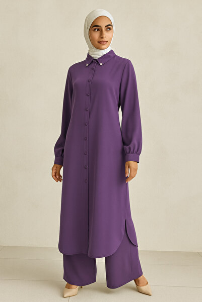 Doque 56124 ÖNÜ DÜĞMELİ KOL UCU MANŞETLİ KREP İKİLİ TAKIM #04-25#