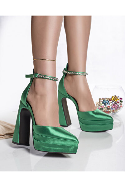 MODA STİL Women's green shoes with satin heel Isabel, 40