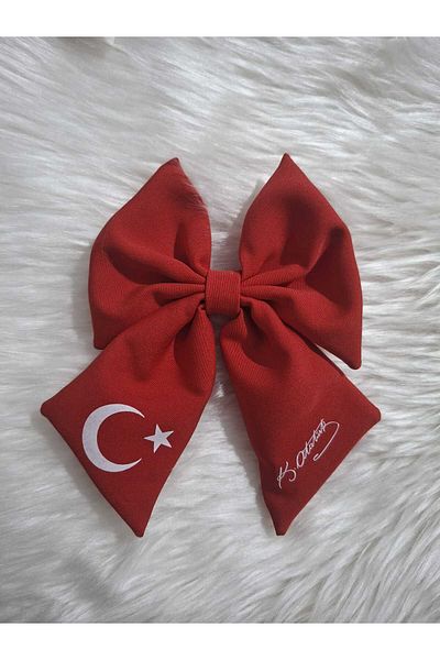 ebrinaatölye Red Atatürk Crescent and Star Printed Bow Buckle