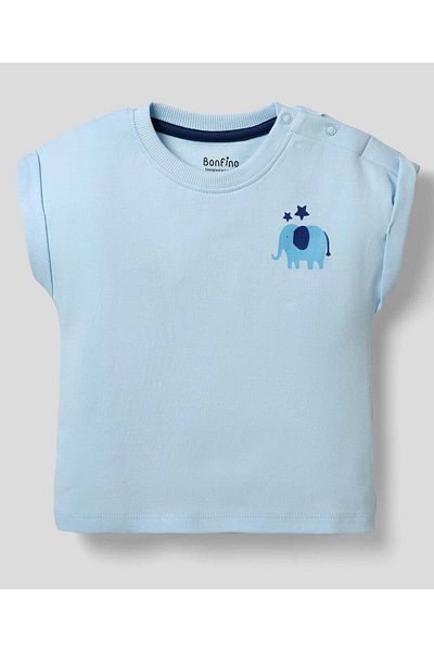 Bonfino Roll Up Sleeve T-shirt & Shorts Set with Elephant & Star Print (Pack Of 3) - Multicolor
