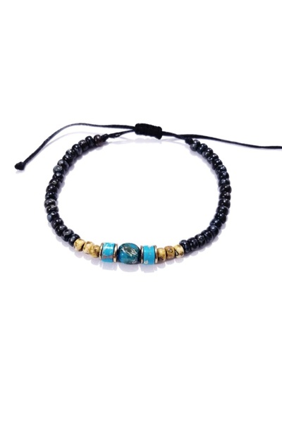 Funny Takılar Mavi Varisit Hematit Doğaltaşlı Desenli Siyah Miyuki Round Boncuklu Unisex Bileklik