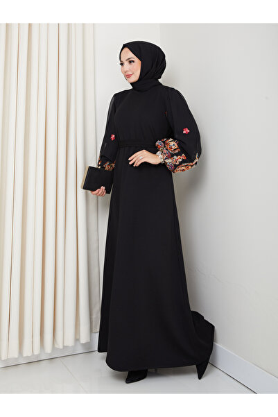 Kirazgym Κέντημα και λεπτομέρεια από τούλι Φόρεμα Hijab - μαύρο