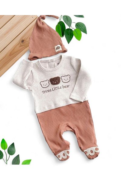 voyyo kids baby Baby Boy 0-3 / 3-6 Months Seasonal Bear Printed Hat Flexible Jumpsuit Set