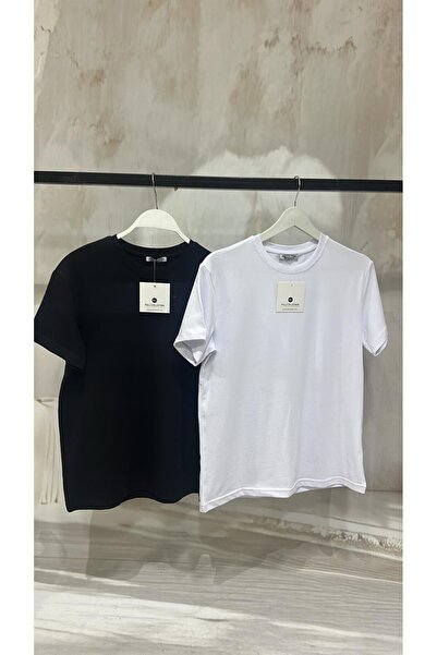 Pulli Collection Konforlu Tam Kalıp Siyah-Beyaz Basic Tişört İkili