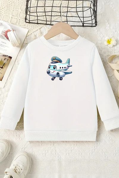 VBSVİBES Unisex White Kids Crew Neck Sweatshirt – Dolphin, Printed Thick Fabric