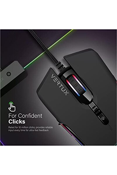 VERTUX Gaming Mouse, Charged Lightweight Optical Sensor Wired Mouse with 10000 Adjustable DPI, Custo