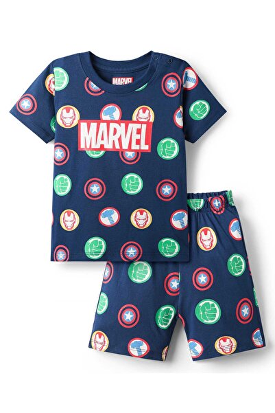 Babyhug Marvel بدلة نوم قصيرة من Babyhug Single Jersey مع رسومات Marvel - أزر...